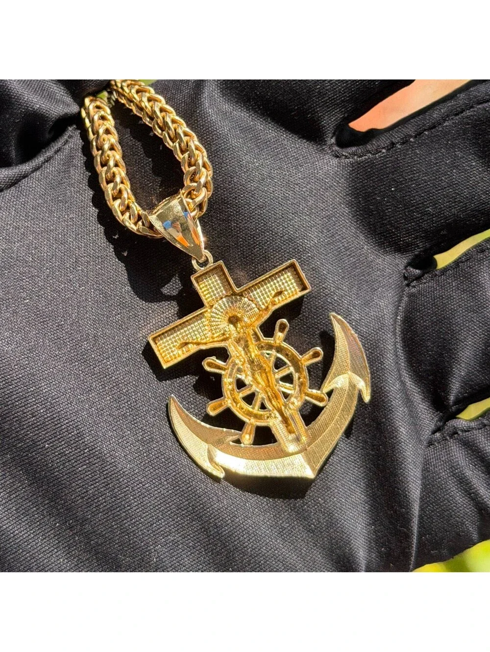 Jewelry 14k solid Yellow Gold Jesus Anchor Pendant charm